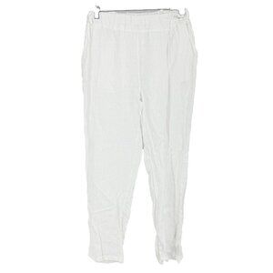 Puro Lino Women S Linen Pant Tapered Leg Solid White High Waist Italy Breathable